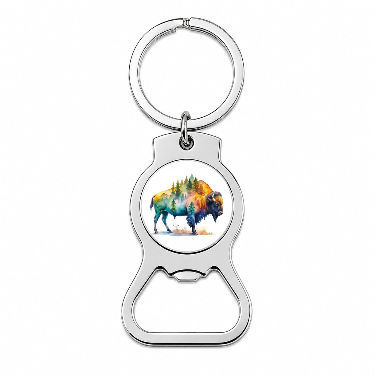 Buffalo In Forest Watercolor Design Bottle Opener Keychain