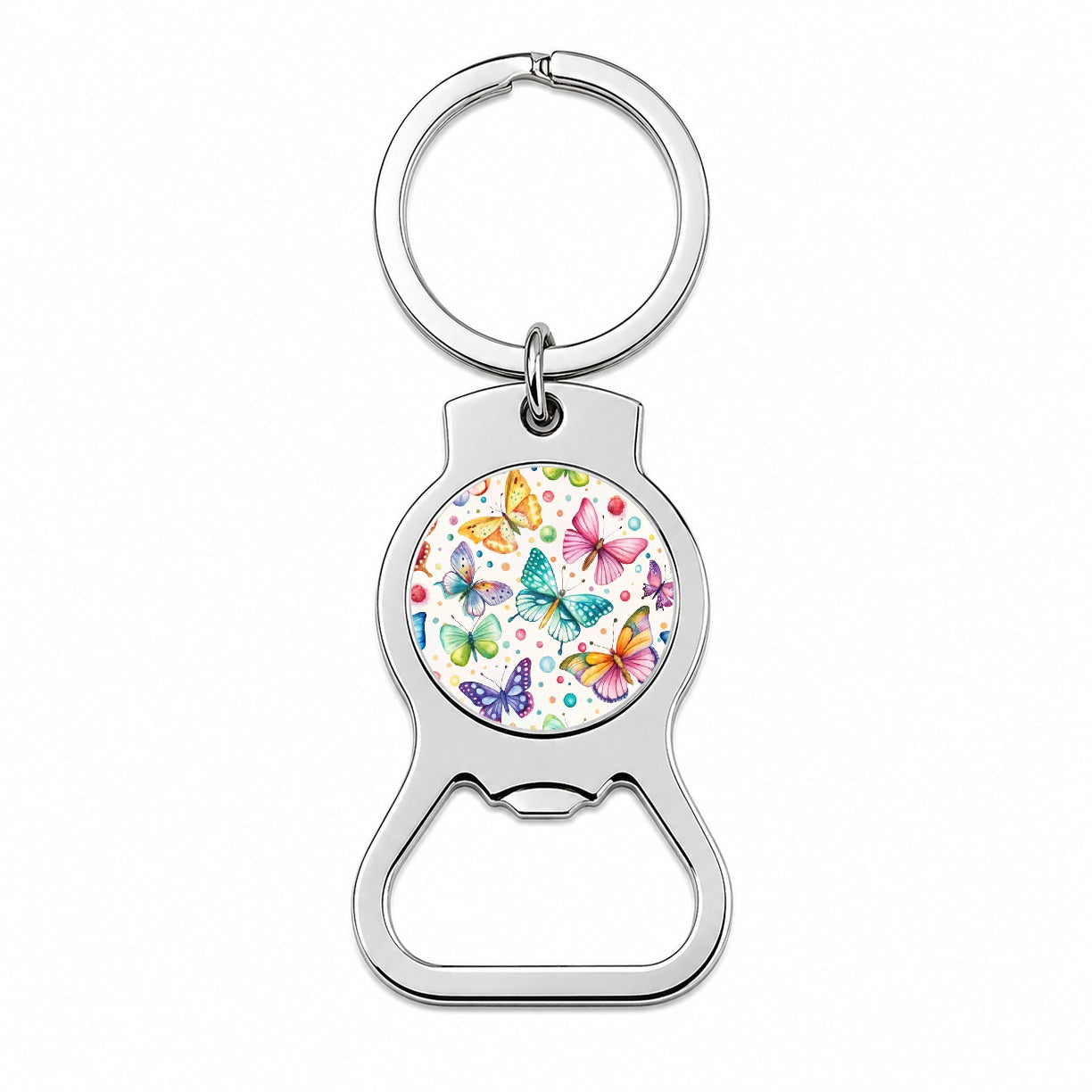 Butterflies Polka Dots Watercolor Bottle Opener Keychain