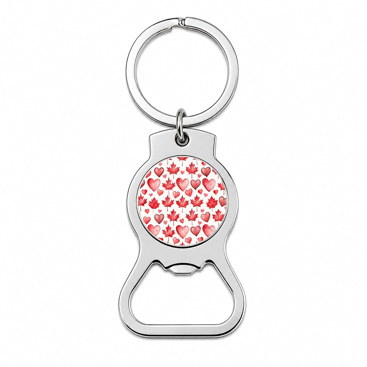 Canada Flags Maple Leaf Hearts Watercolor Bottle Opener Keychain