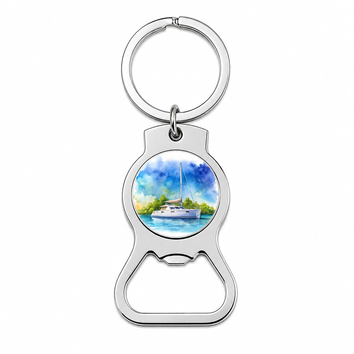 Catamaran At Sea Watercolor Design Bottle Opener Keychain