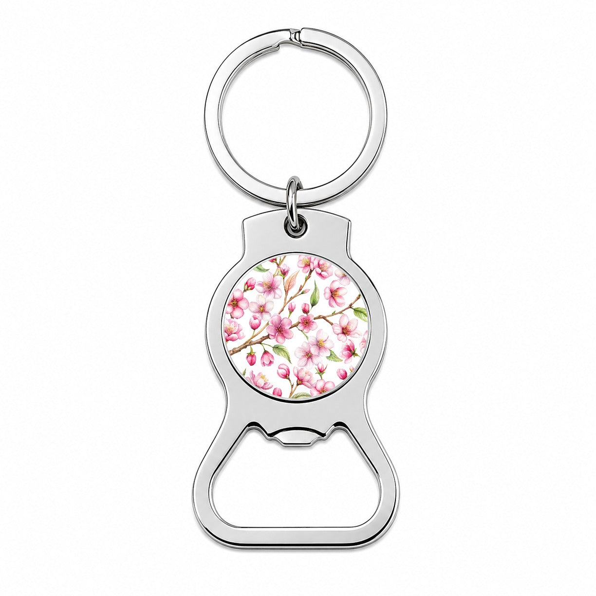 Cherry Blossom Flowers White Bottle Opener Keychain