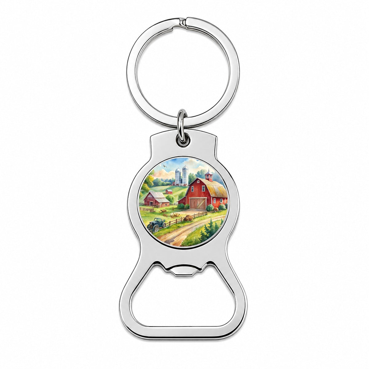Classic Farm Watercolor Design Bottle Opener Keychain