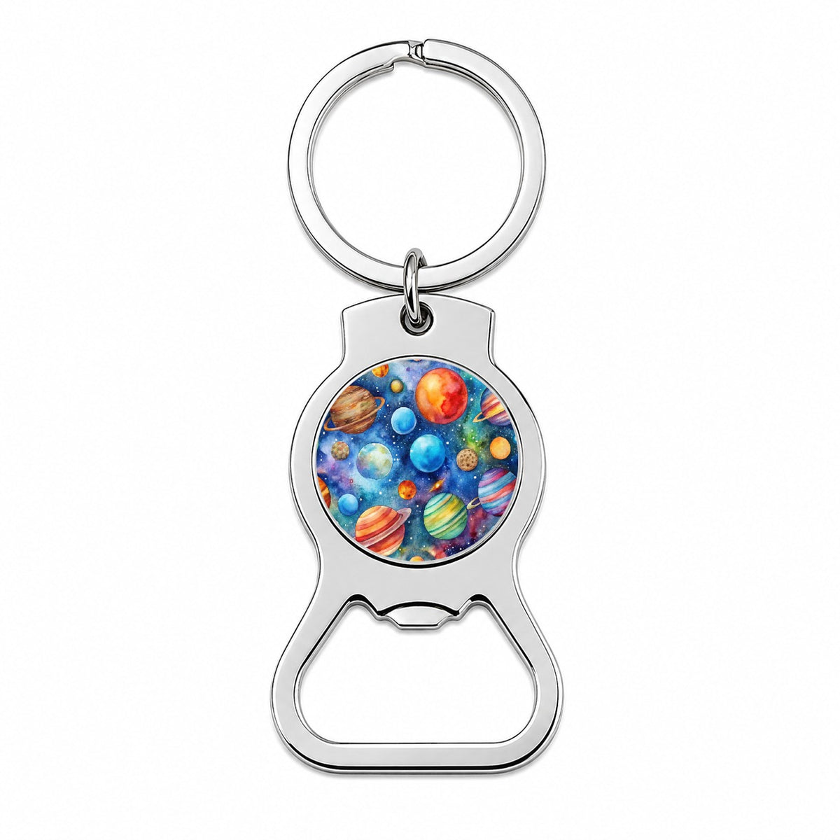Colorful Planets In Space Watercolor Bottle Opener Keychain