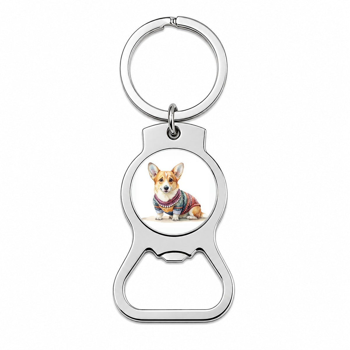 Corgi Dog Wearing A Sweater Watercolor Bottle Opener Keychain