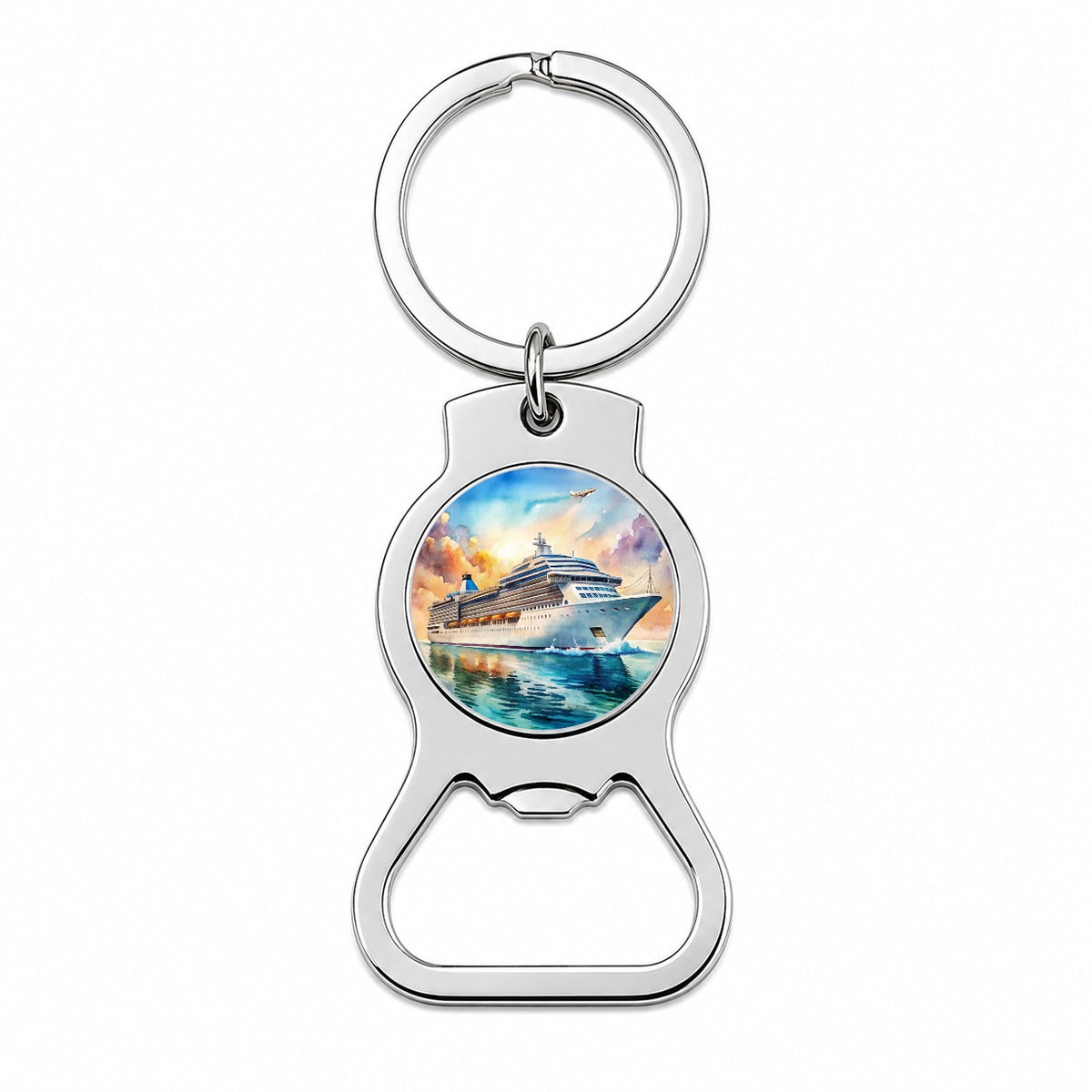 Cruise Ship At Sea Bon Voyage Watercolor Bottle Opener Keychain