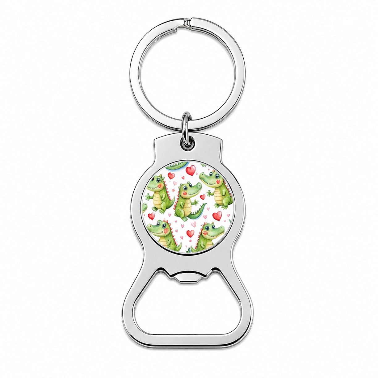 Cute Alligator Crocodiles Hearts Watercolor Bottle Opener Keychain