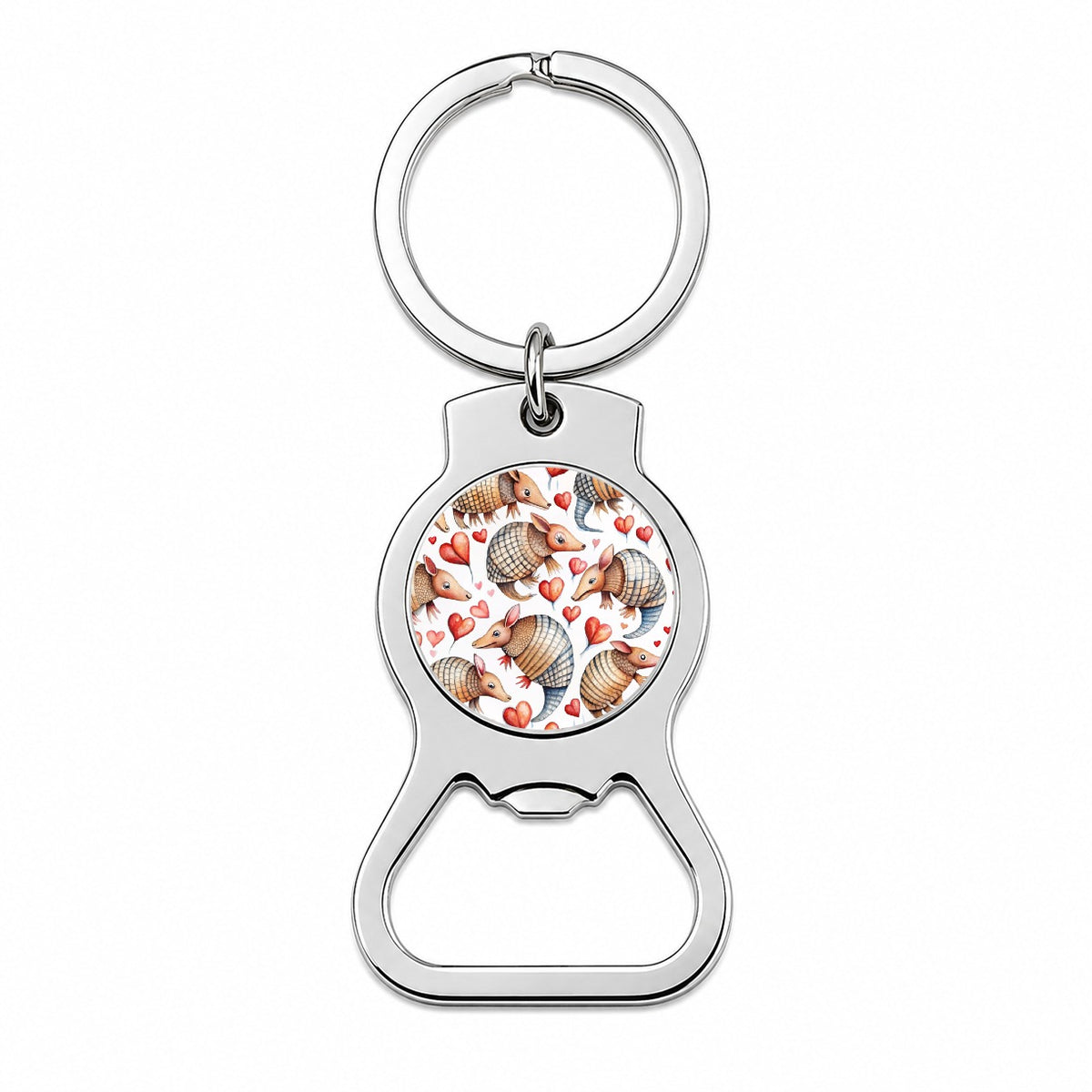 Cute Armadillos Hearts Watercolor Bottle Opener Keychain