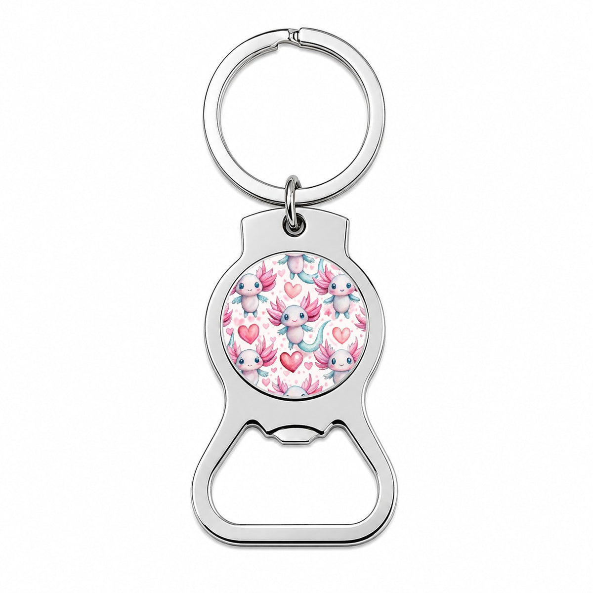 Cute Axolotls Hearts Watercolor Bottle Opener Keychain