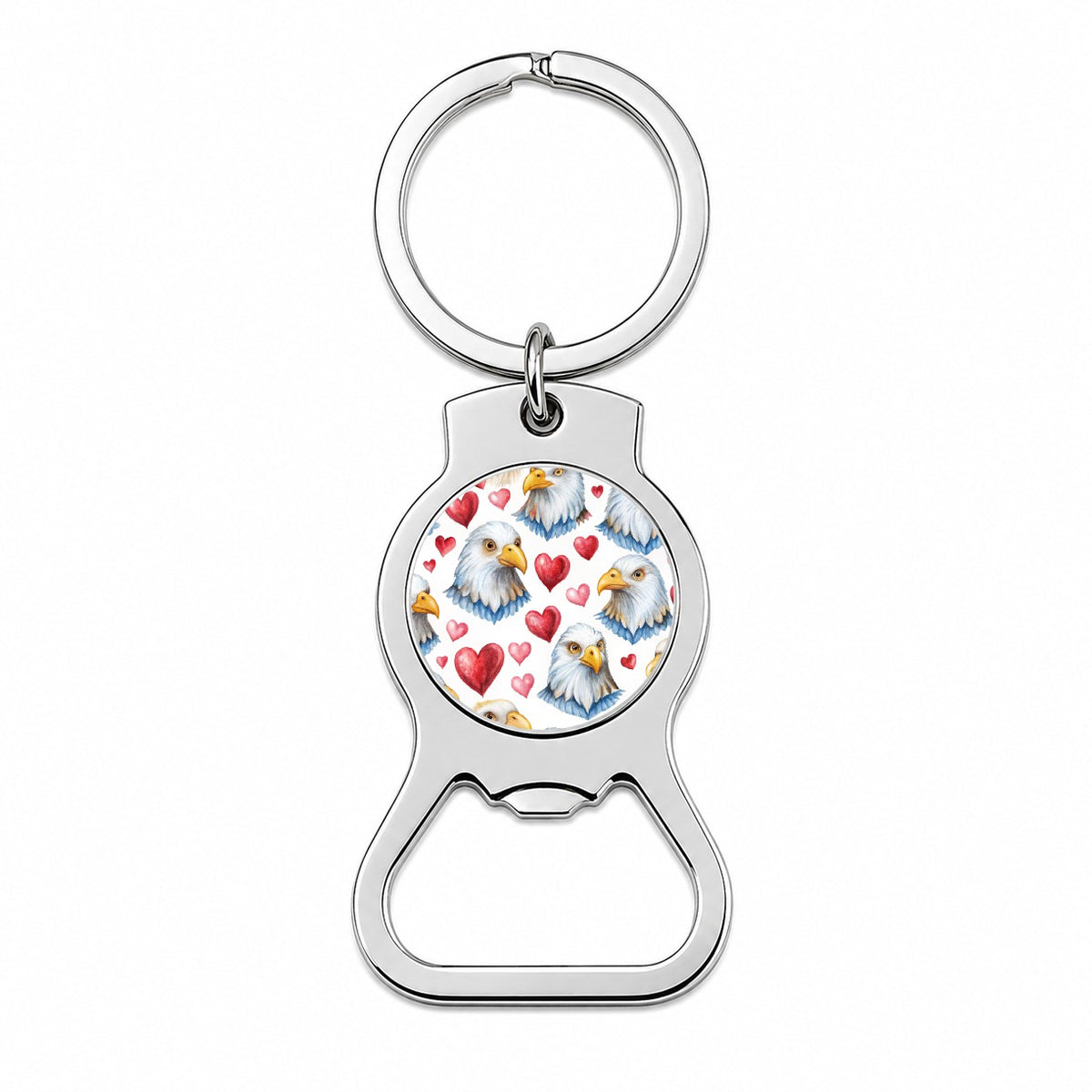 Cute Bald Eagles Hearts Watercolor Bottle Opener Keychain