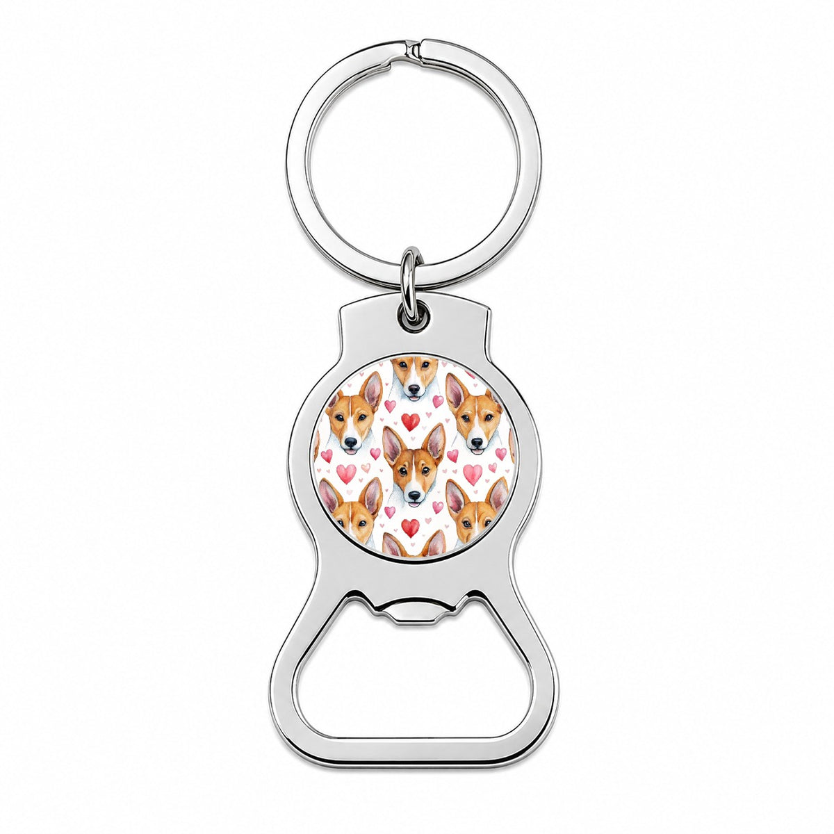 Cute Basenji Dog Faces Hearts Water Bottle Opener Keychain