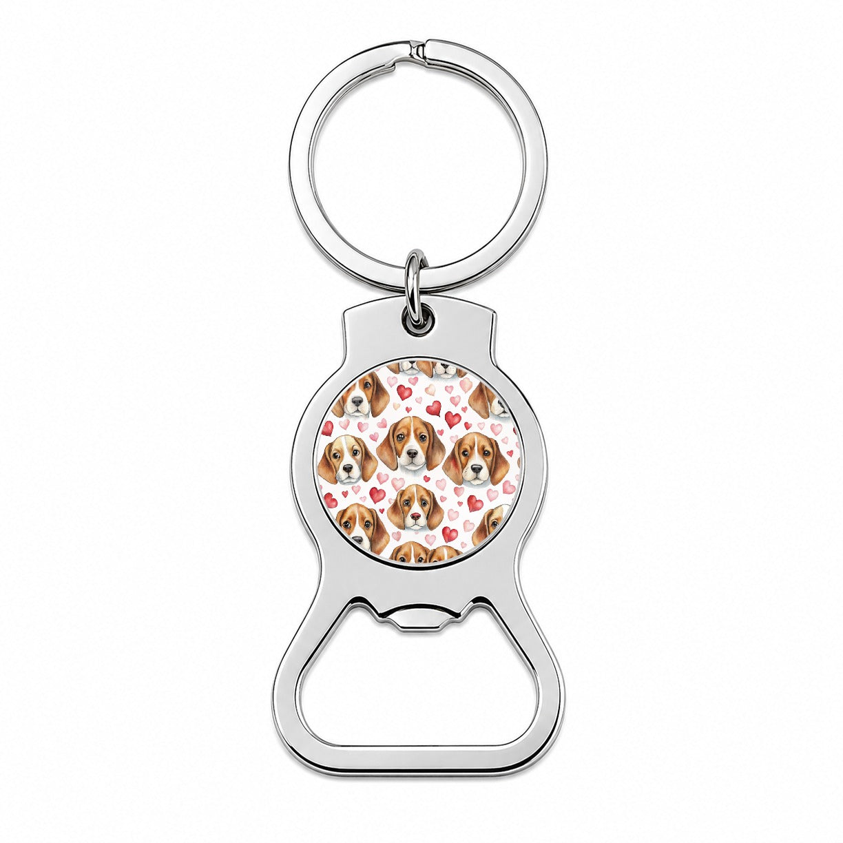 Cute Beagle Dog Faces Hearts Bottle Opener Keychain