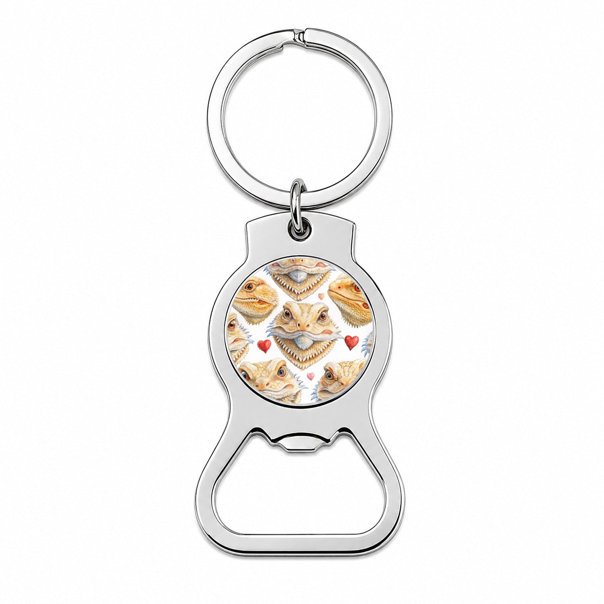 Cute Bearded Dragon Faces Hearts Bottle Opener Keychain