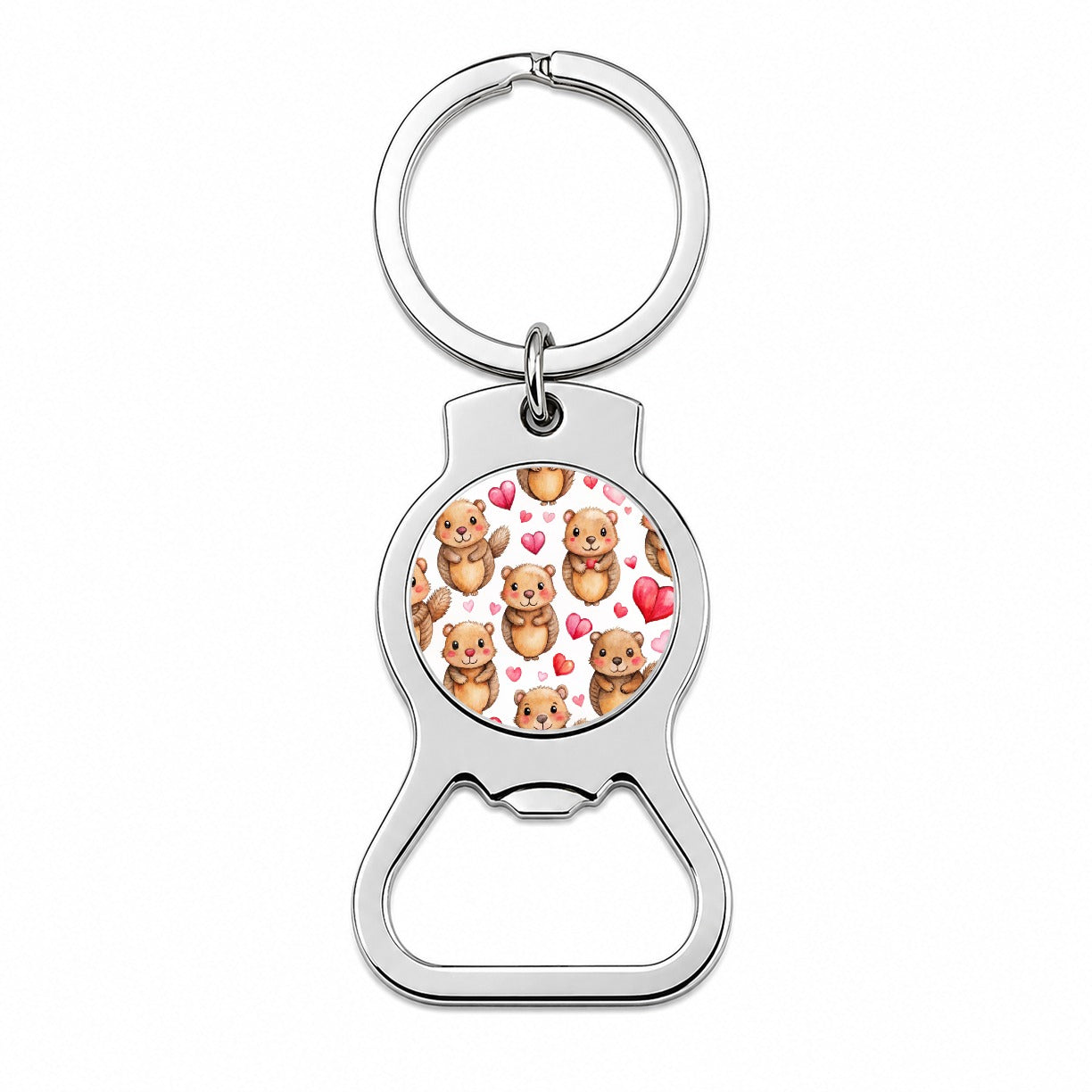 Cute Beavers Hearts Watercolor Bottle Opener Keychain