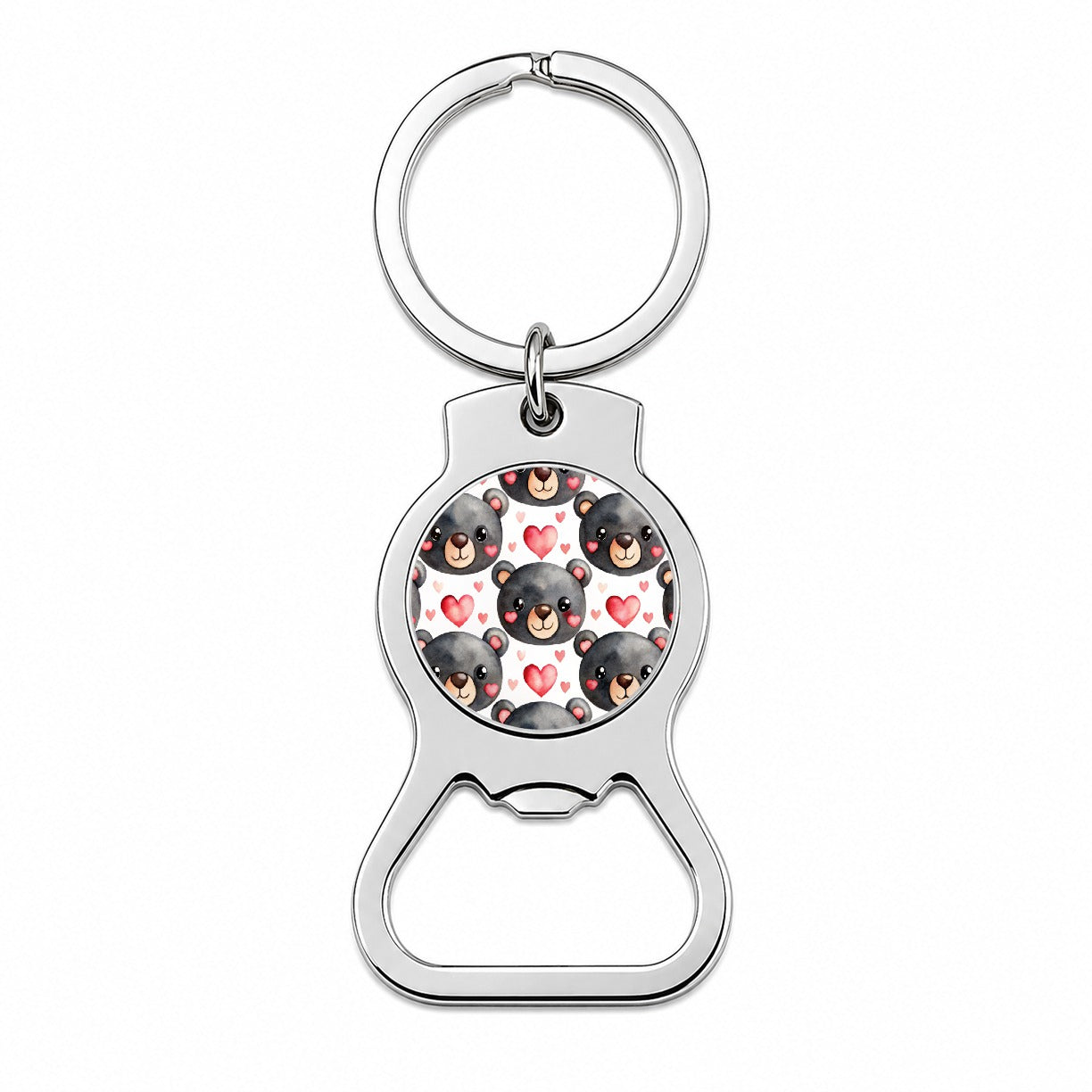 Cute Black Bear Faces Hearts Bottle Opener Keychain