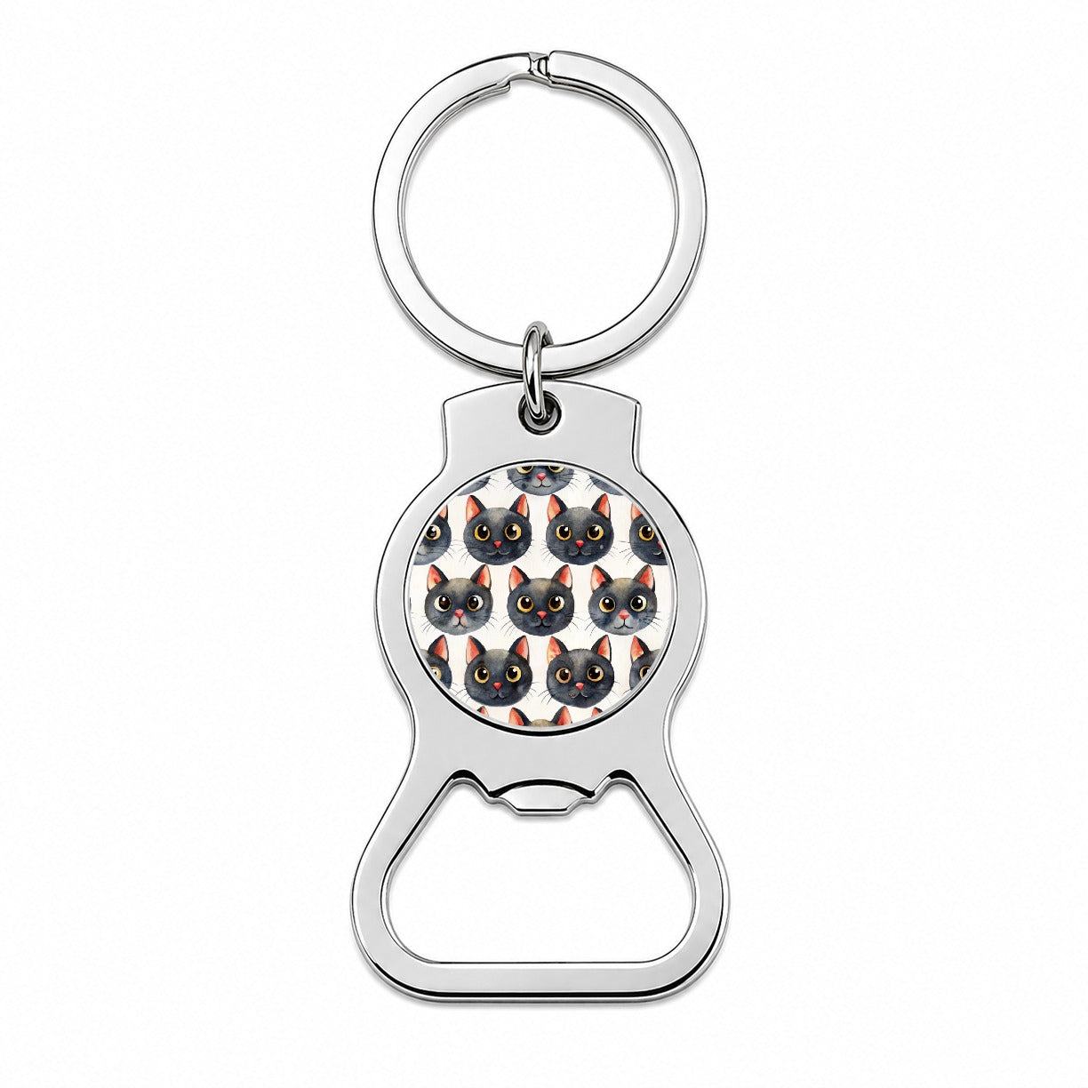 Cute Black Cat Faces Watercolor Bottle Opener Keychain