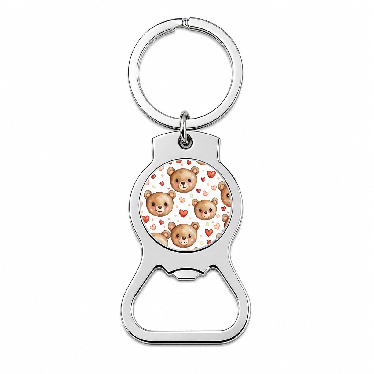 Cute Brown Bear Faces Hearts Bottle Opener Keychain