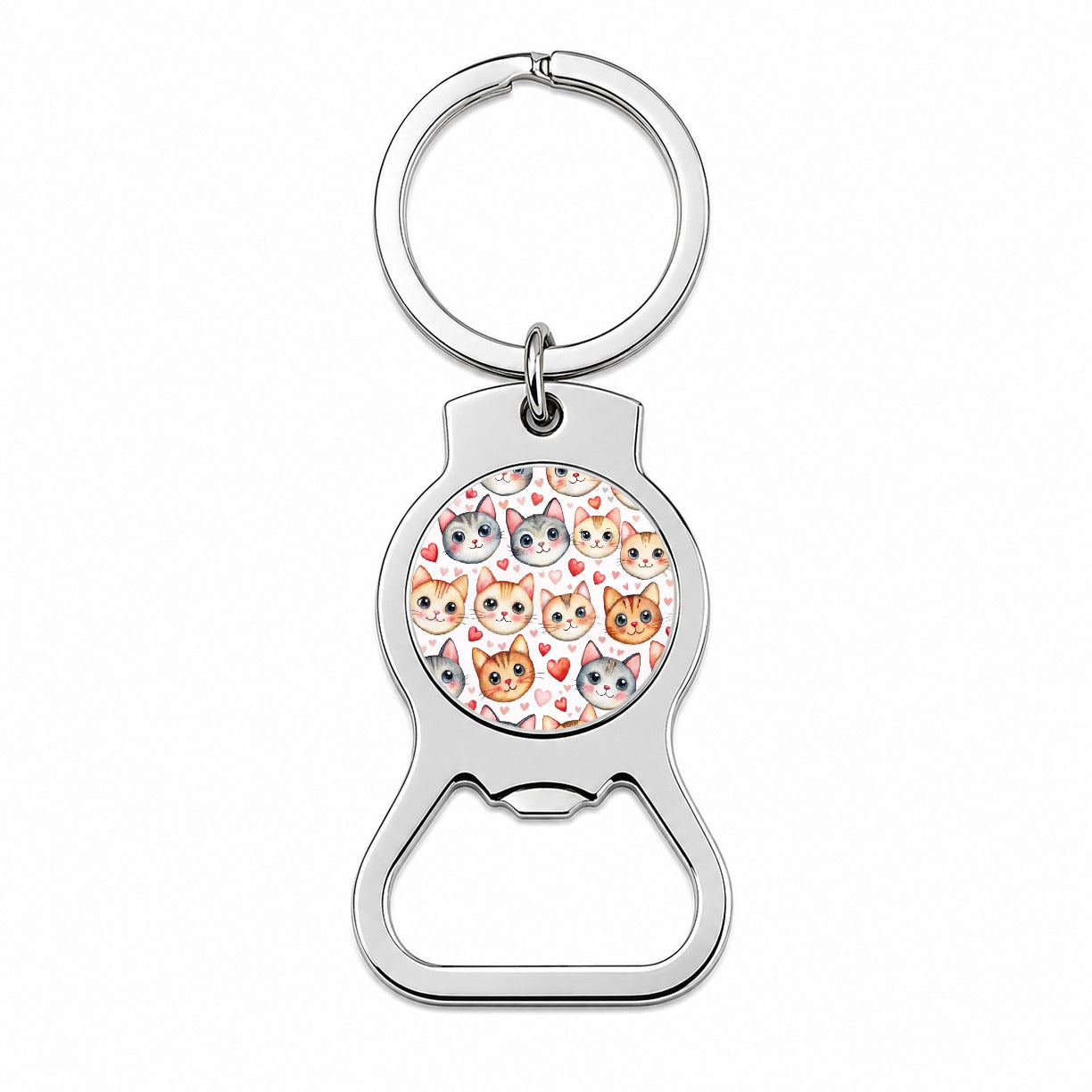 Cute Cat Faces Hearts Watercolor Bottle Opener Keychain