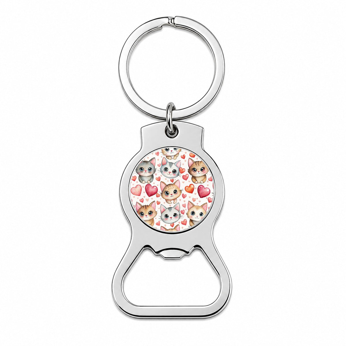 Cute Cats Hearts Watercolor Bottle Opener Keychain