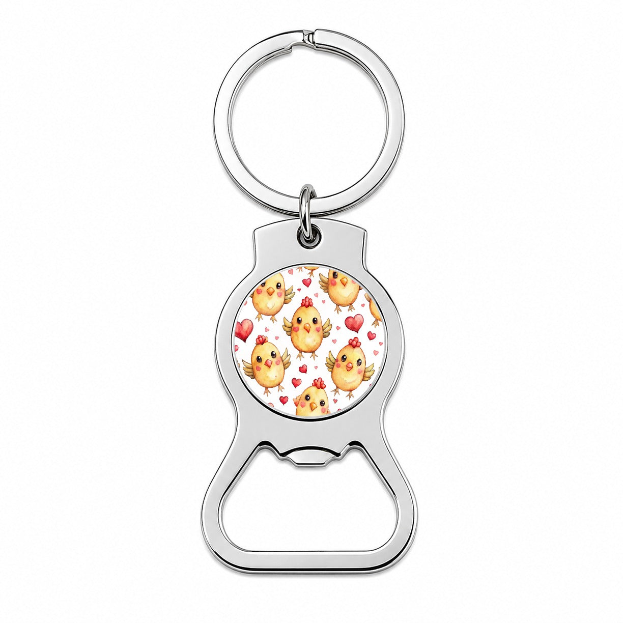 Cute Chickens Hearts Watercolor Bottle Opener Keychain