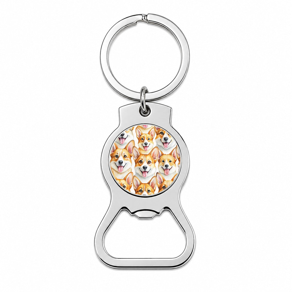 Cute Corgi Dog Faces Watercolor Bottle Opener Keychain