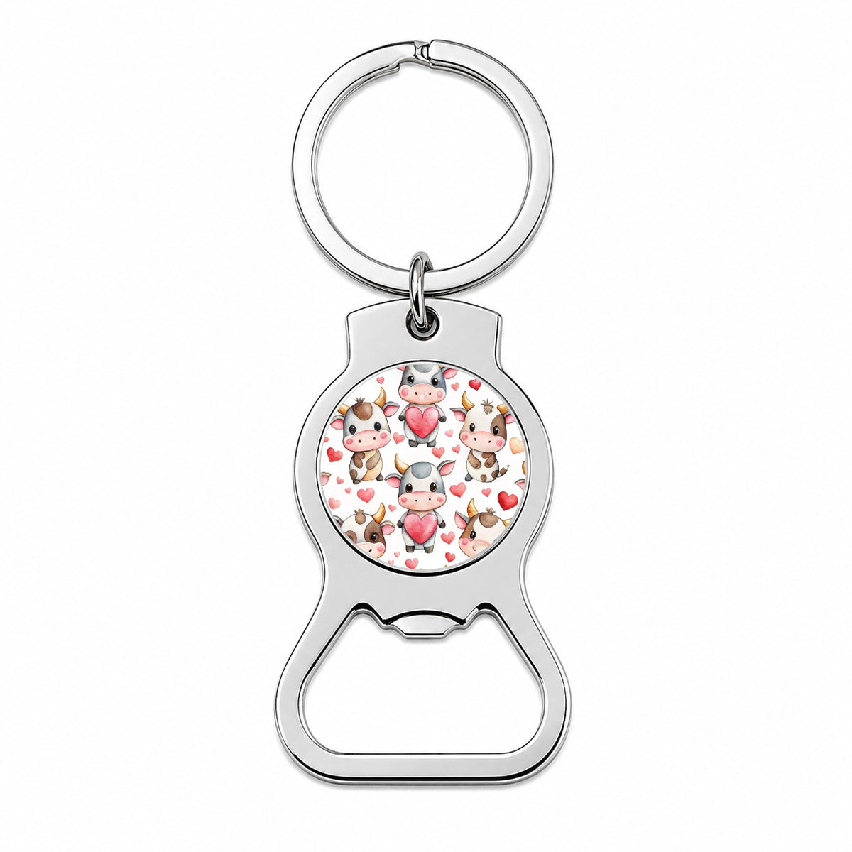Cute Cows Hearts Watercolor Bottle Opener Keychain