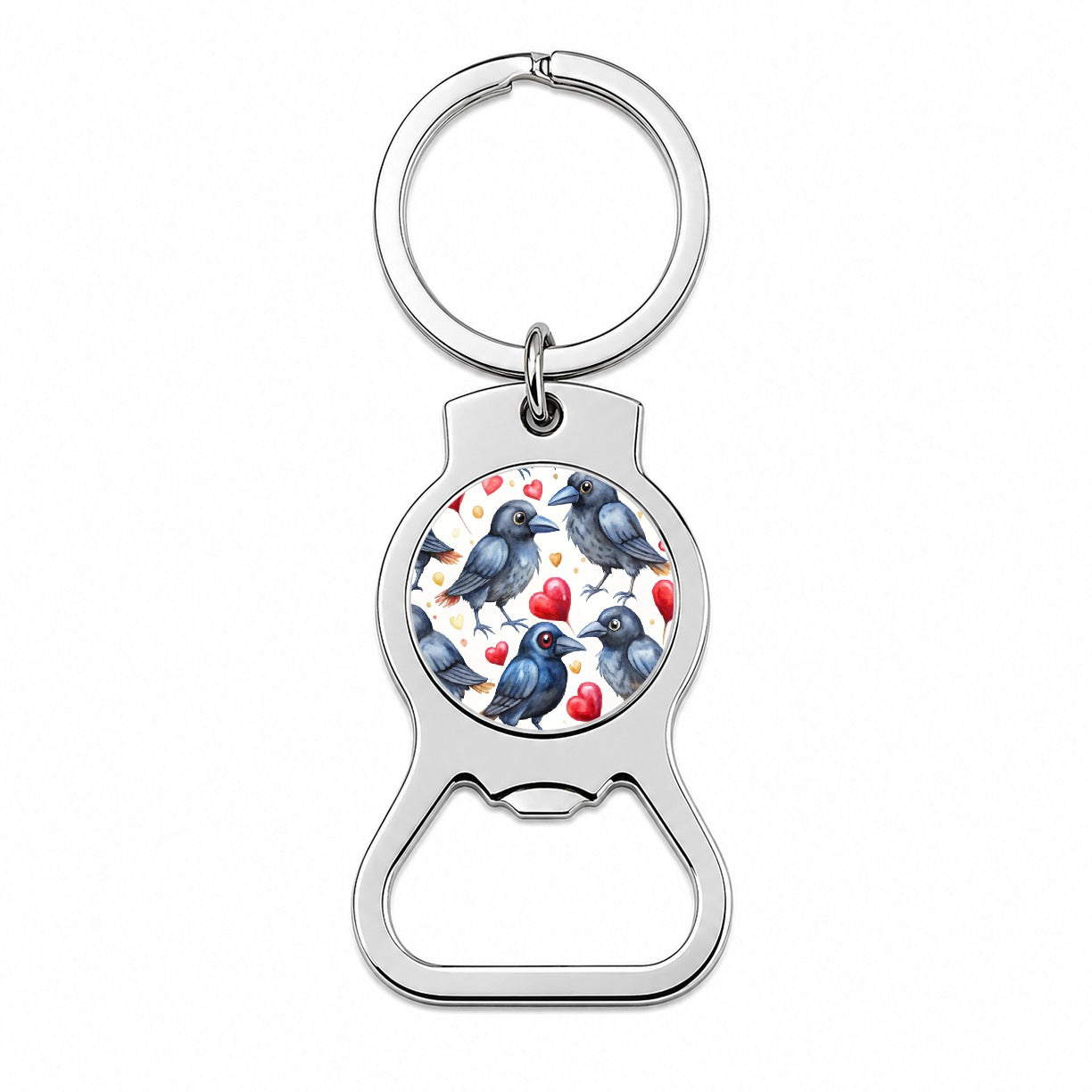 Cute Crows Hearts Watercolor Bottle Opener Keychain