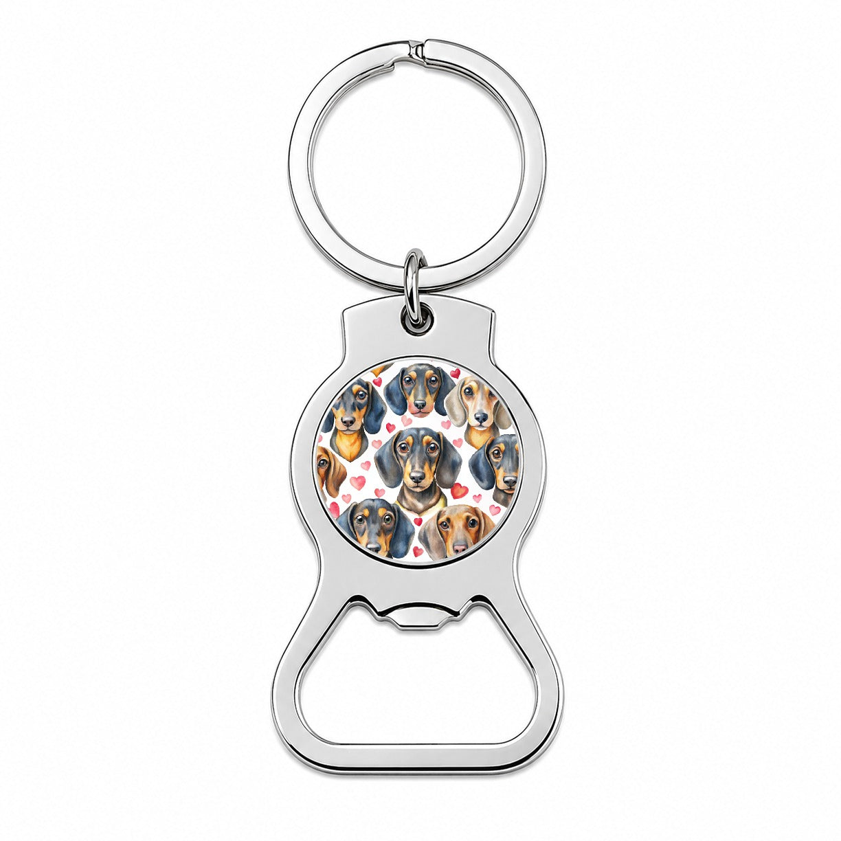 Cute Dachshund Dog Faces Hearts Bottle Opener Keychain