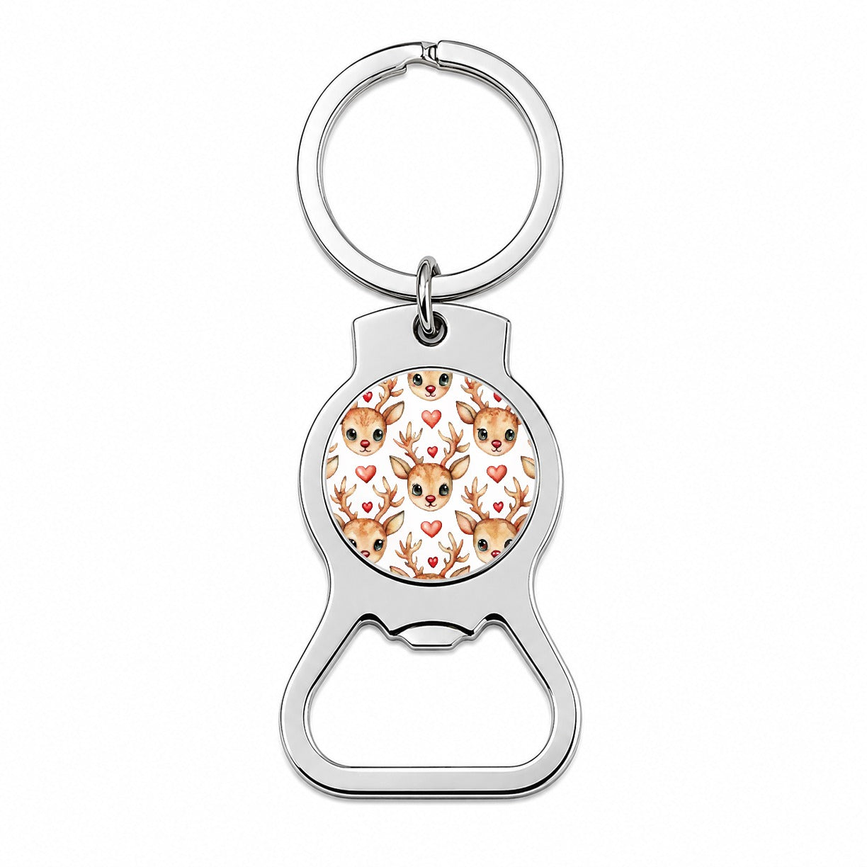 Cute Deer Faces Hearts Watercolor Bottle Opener Keychain