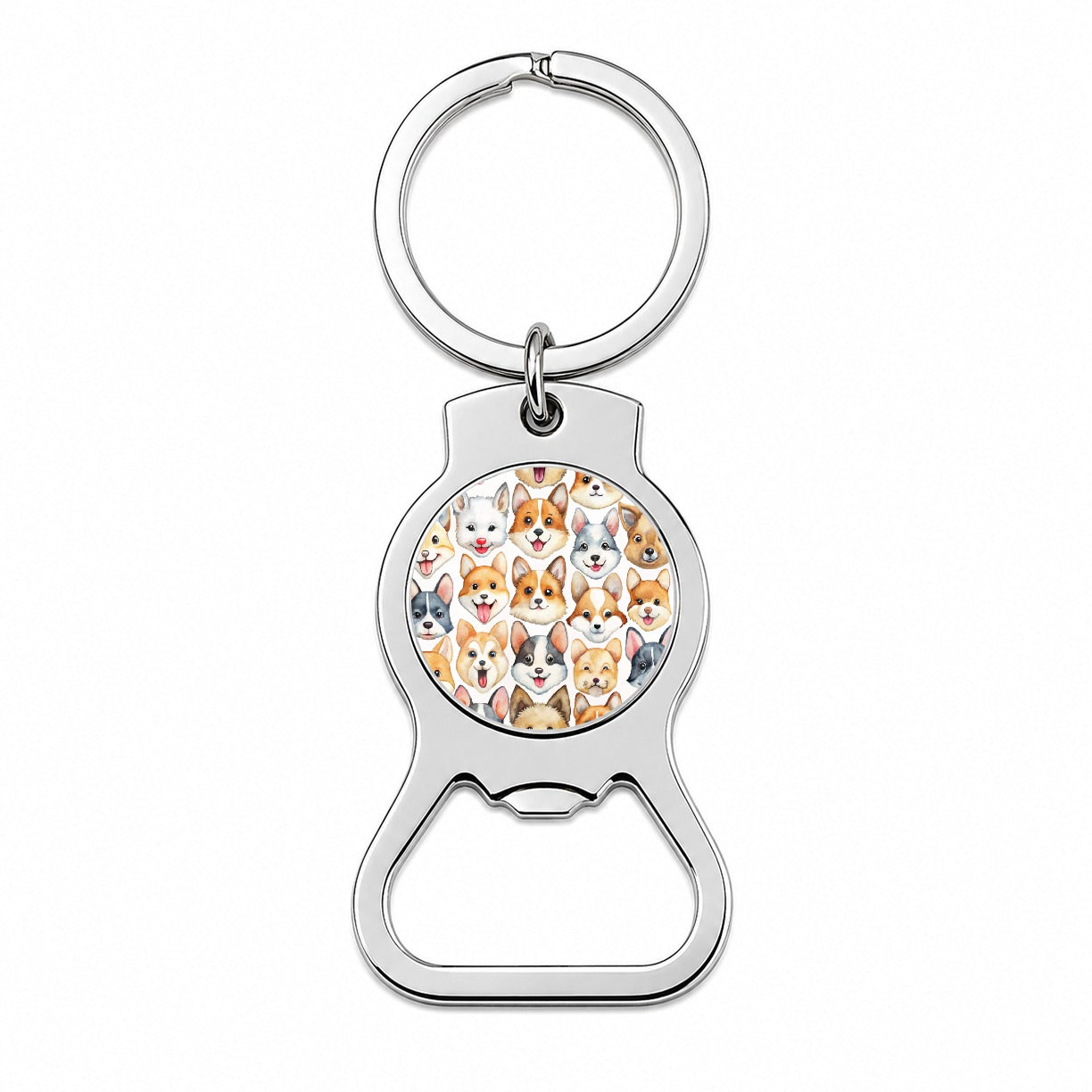 Cute Dog Faces Watercolor Bottle Opener Keychain