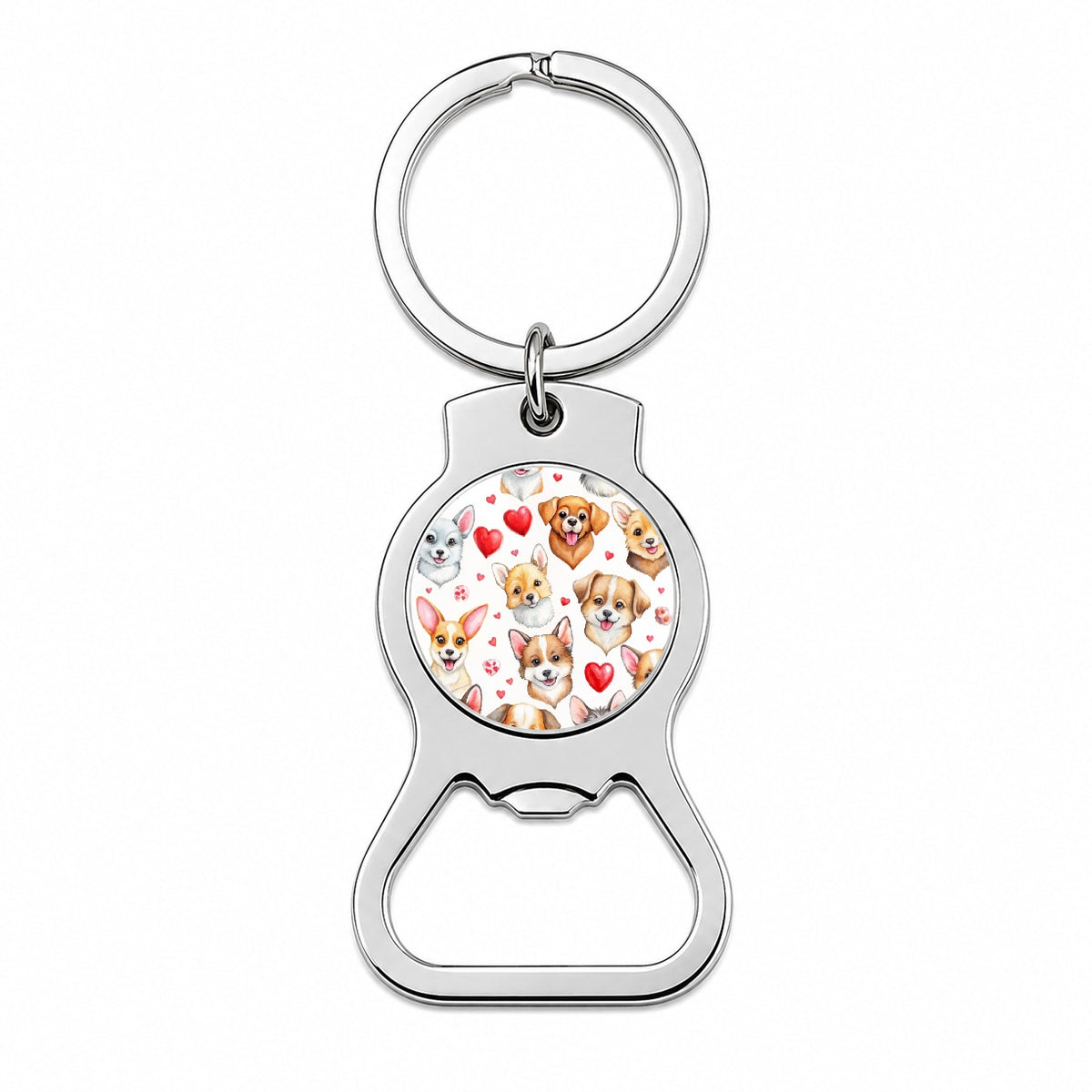 Cute Dogs Hearts Watercolor Bottle Opener Keychain