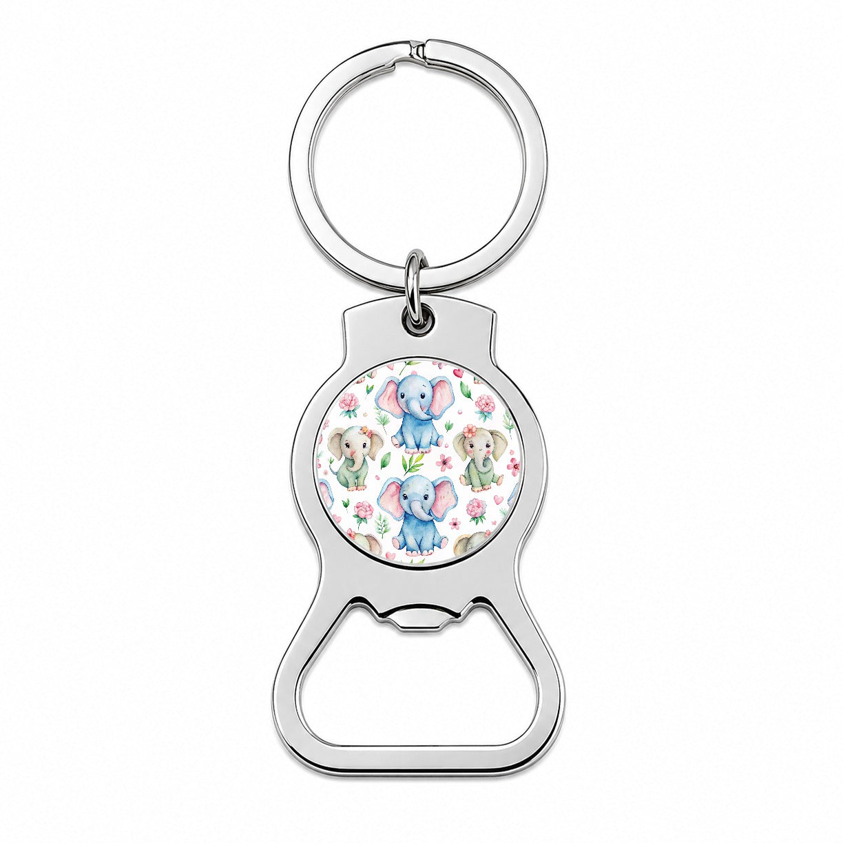Cute Elephants Hearts Watercolor Bottle Opener Keychain