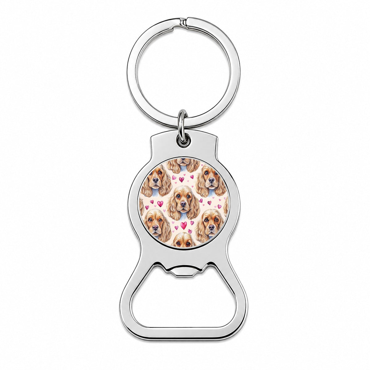 Cute English Cocker Spaniel Dog Faces Bottle Opener Keychain