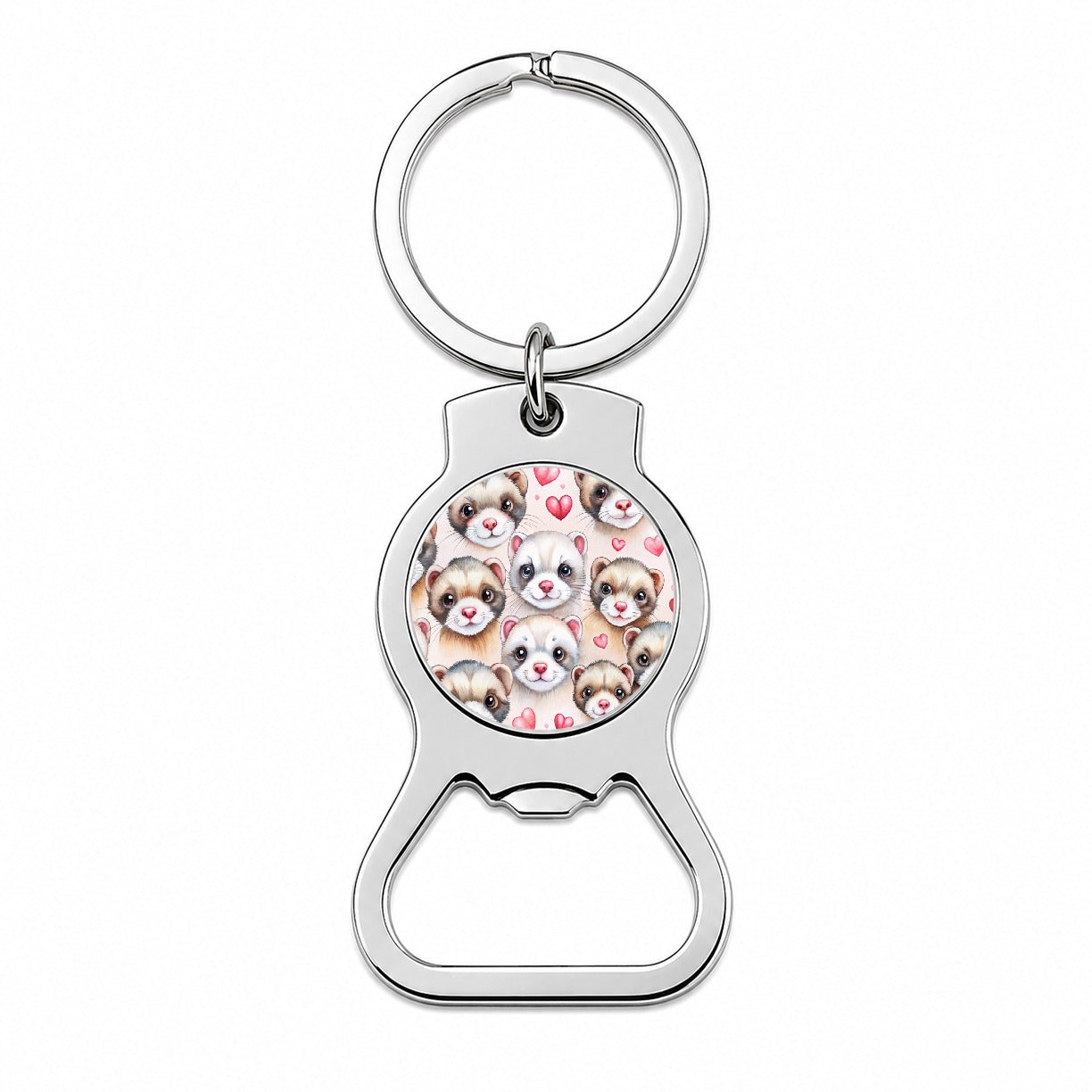Cute Ferret Faces Hearts Watercolor Bottle Opener Keychain