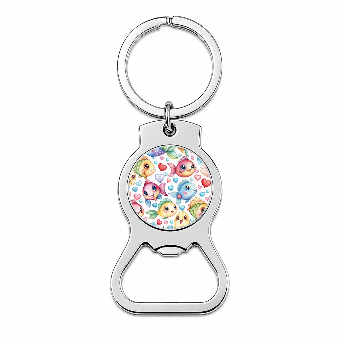 Cute Fish Faces Hearts Watercolor Bottle Opener Keychain