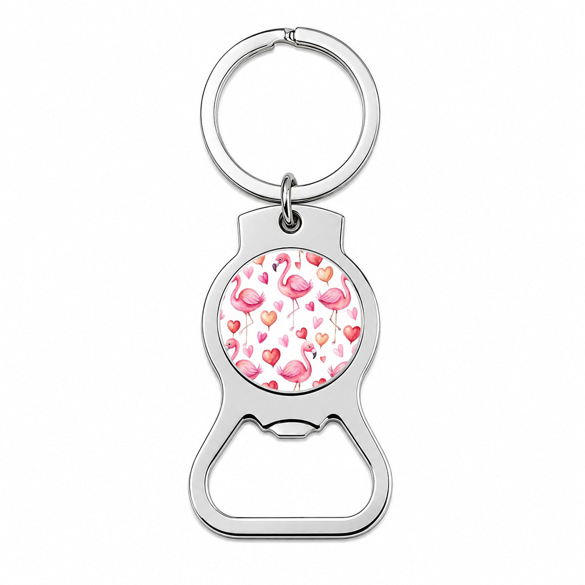 Cute Flamingos Hearts Watercolor Bottle Opener Keychain