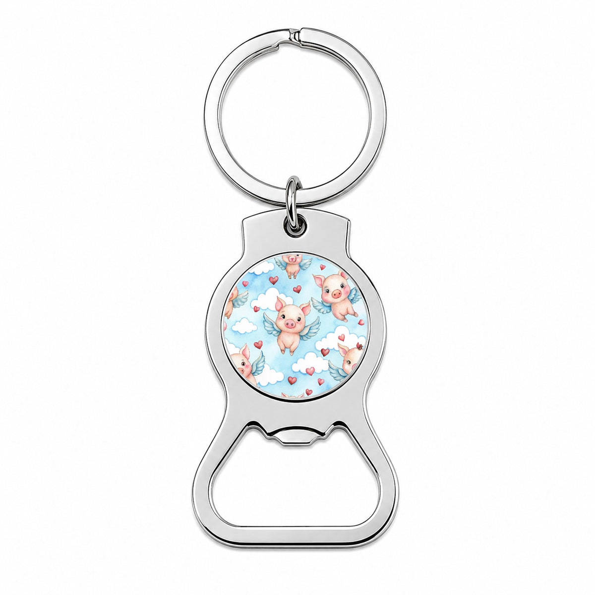 Cute Flying Pigs Hearts Watercolor Bottle Opener Keychain