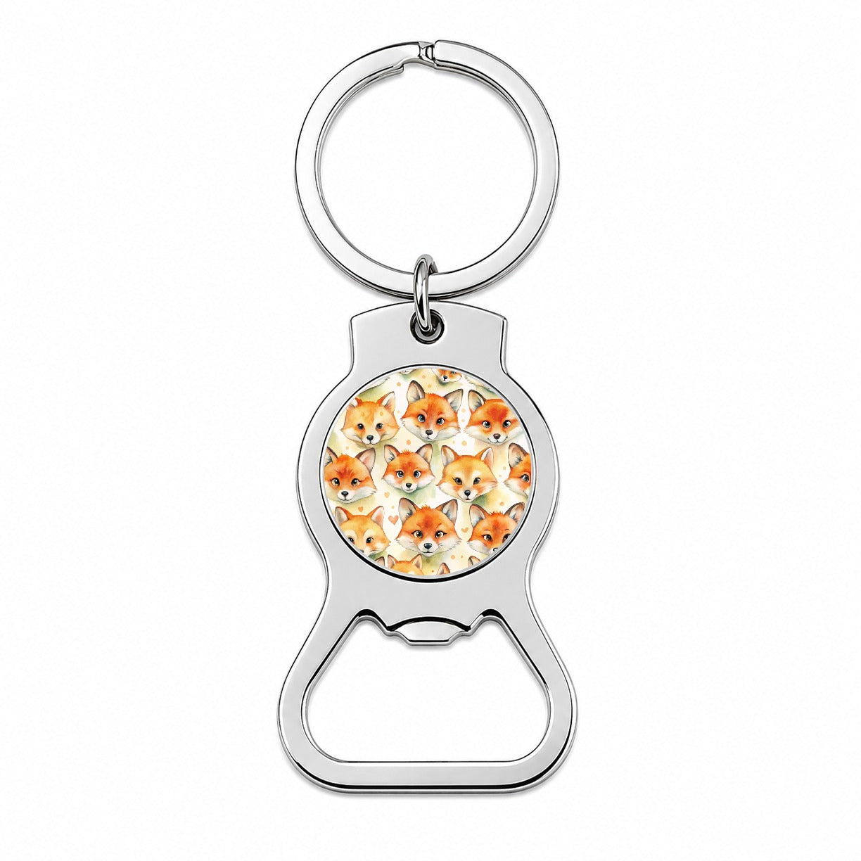 Cute Fox Faces Watercolor Bottle Opener Keychain