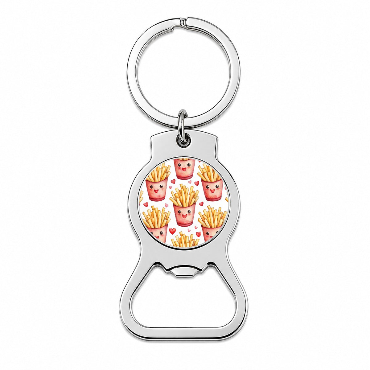 Cute French Fries Hearts Watercolor Bottle Opener Keychain