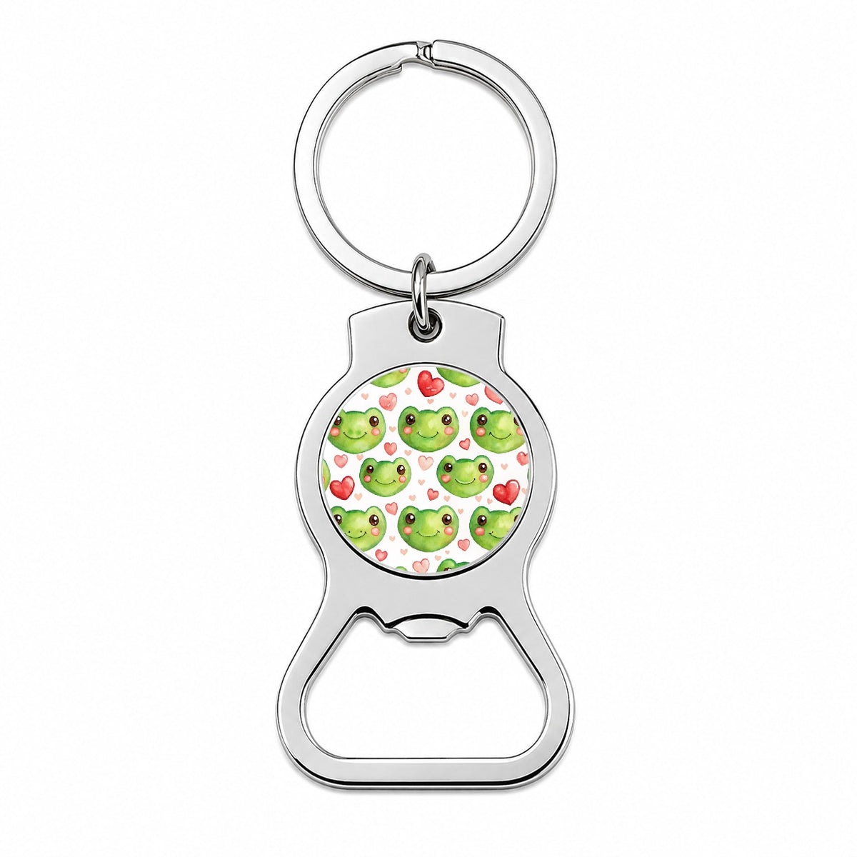 Cute Frog Faces Hearts Watercolor Bottle Opener Keychain