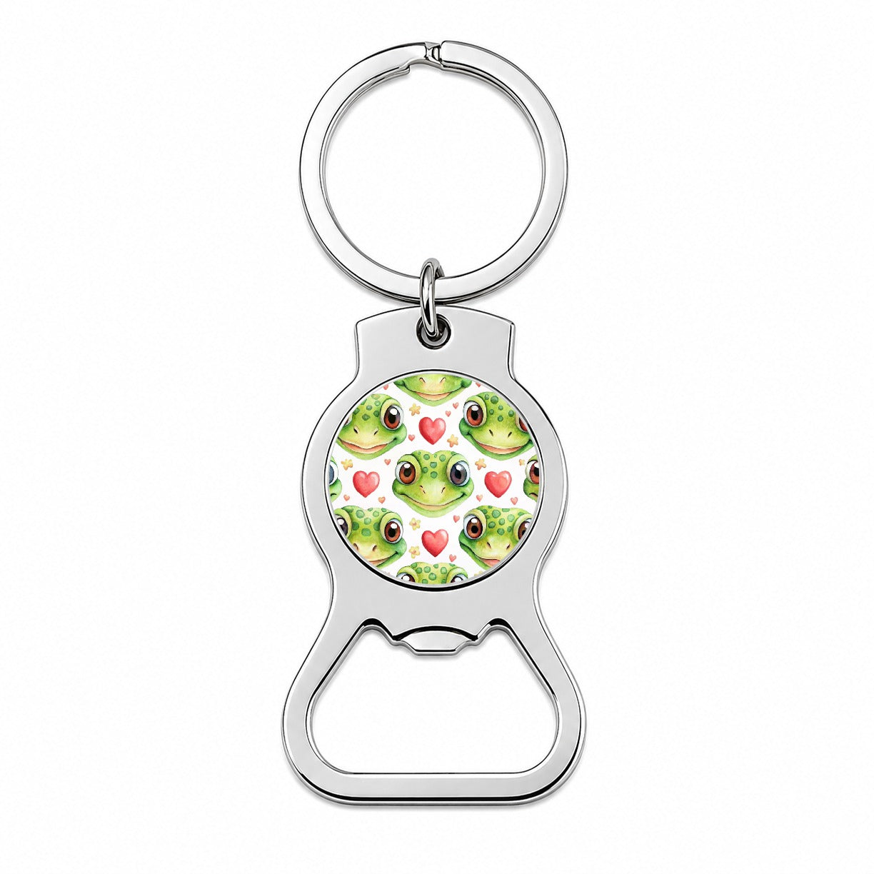 Cute Gecko Faces Hearts Watercolor Bottle Opener Keychain