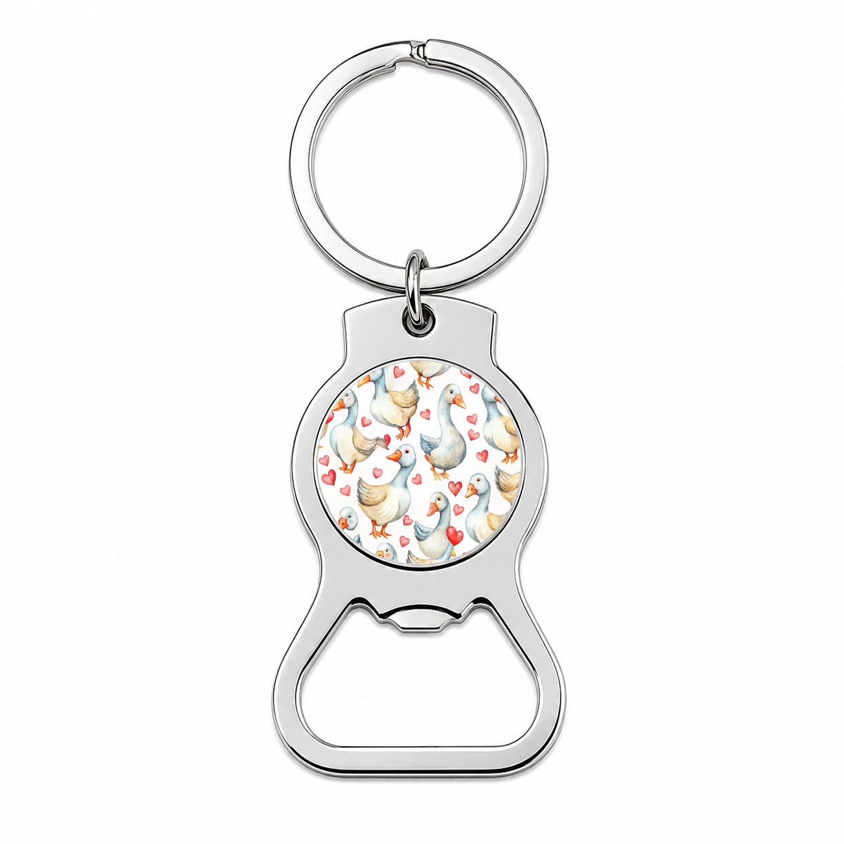 Cute Geese Hearts Watercolor Bottle Opener Keychain