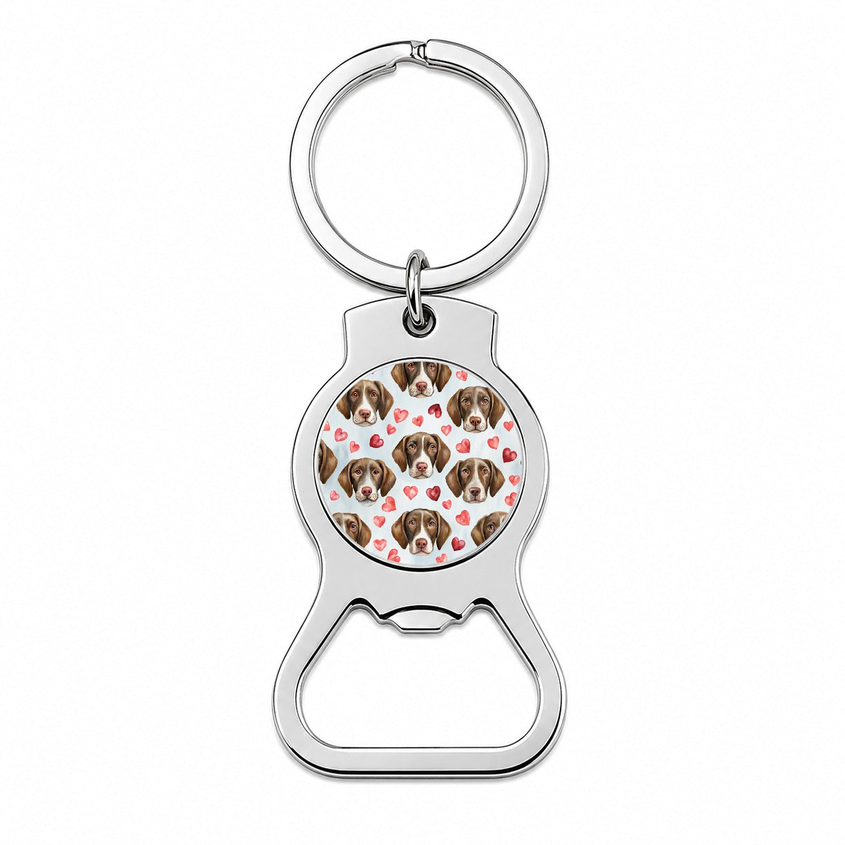Cute German Shorthaired Pointer Dog Faces Hearts Bottle Opener Keychain