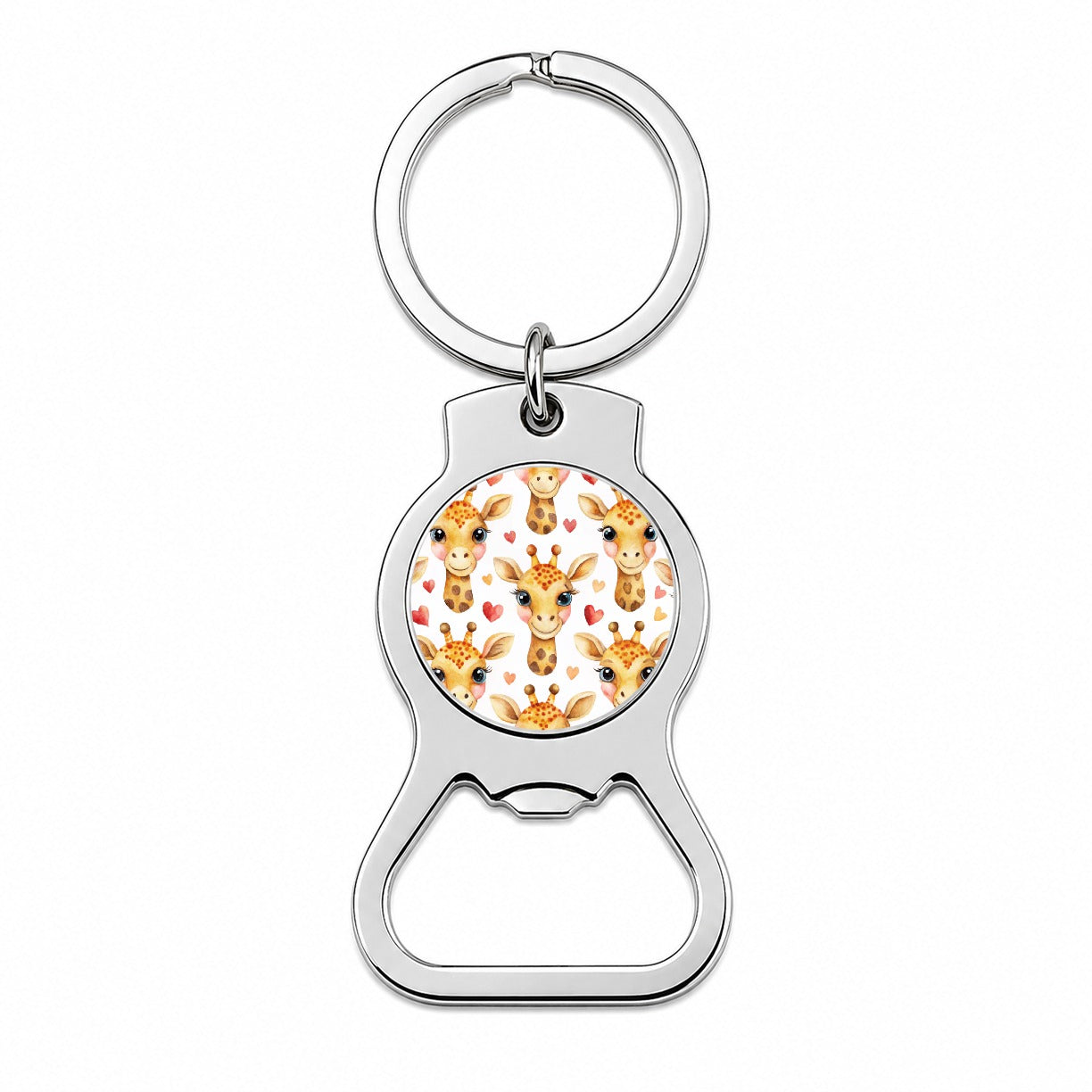 Cute Giraffe Faces Hearts Bottle Opener Keychain
