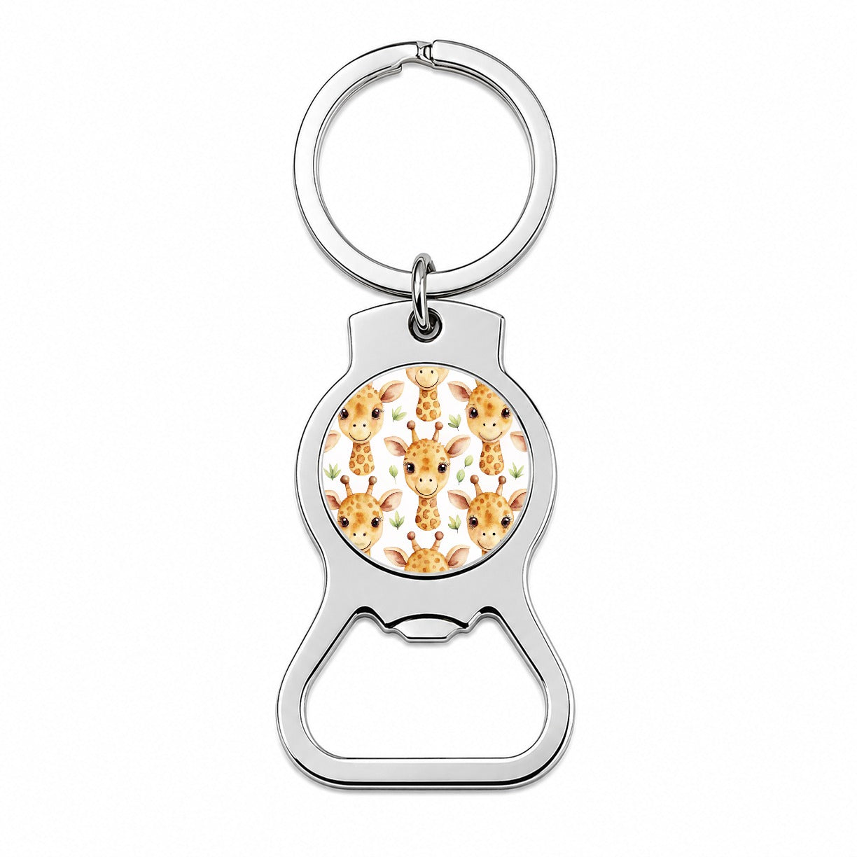 Cute Giraffe Faces Watercolor Bottle Opener Keychain