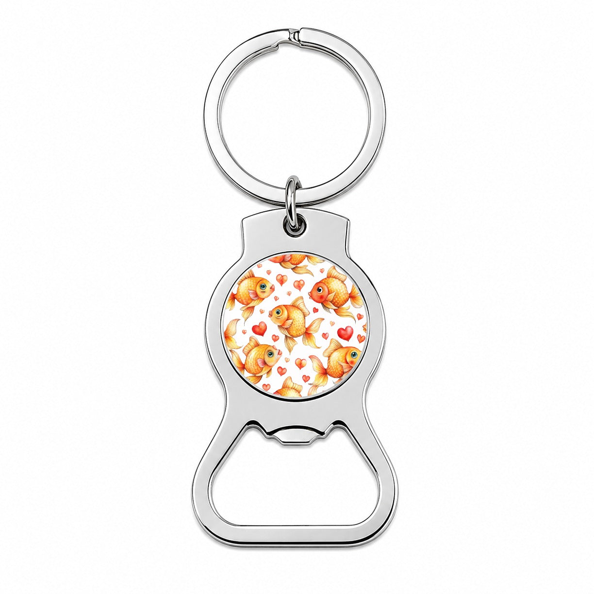 Cute Gold Fish Hearts Watercolor Bottle Opener Keychain