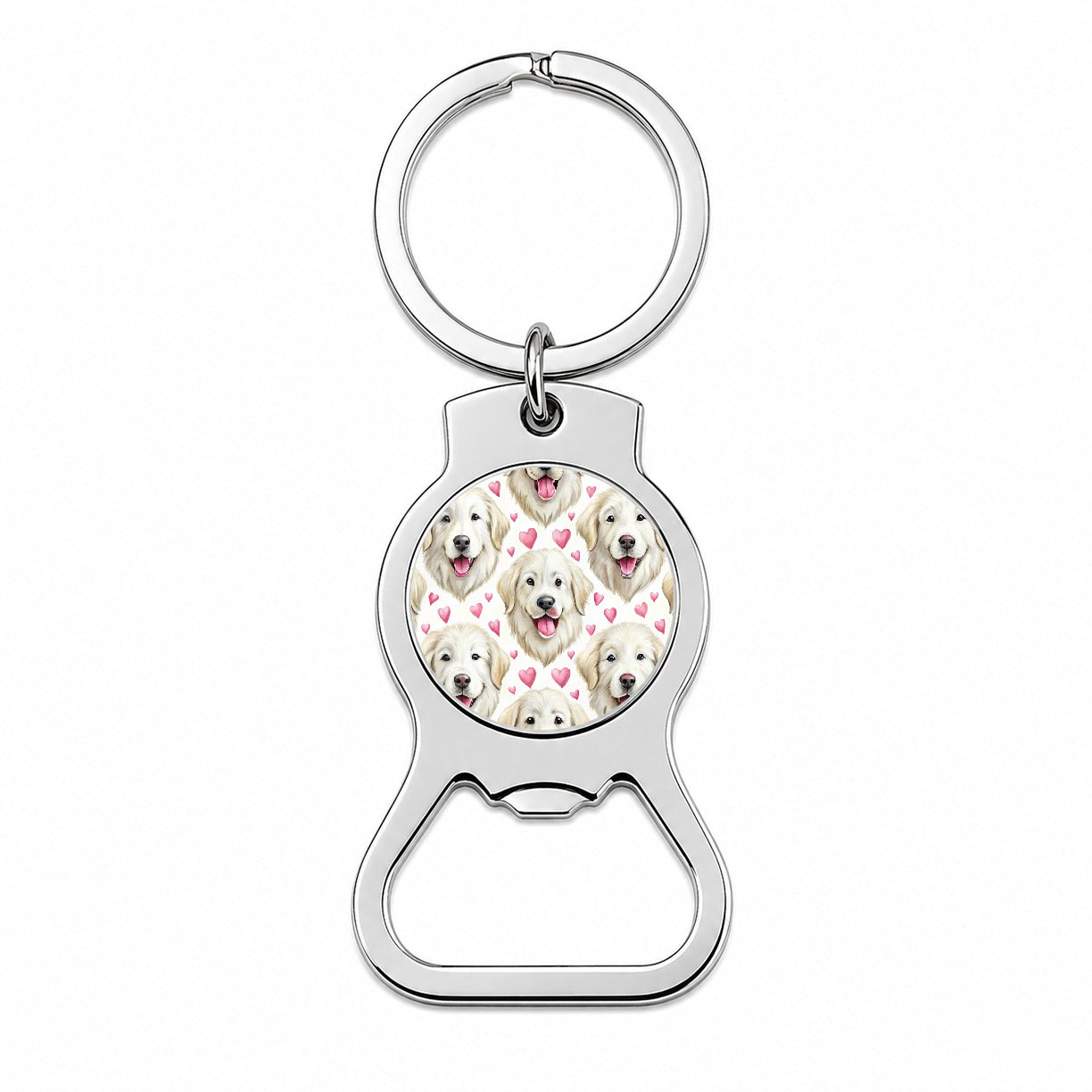 Cute Great Pyrenees Dog Faces Hearts Bottle Opener Keychain