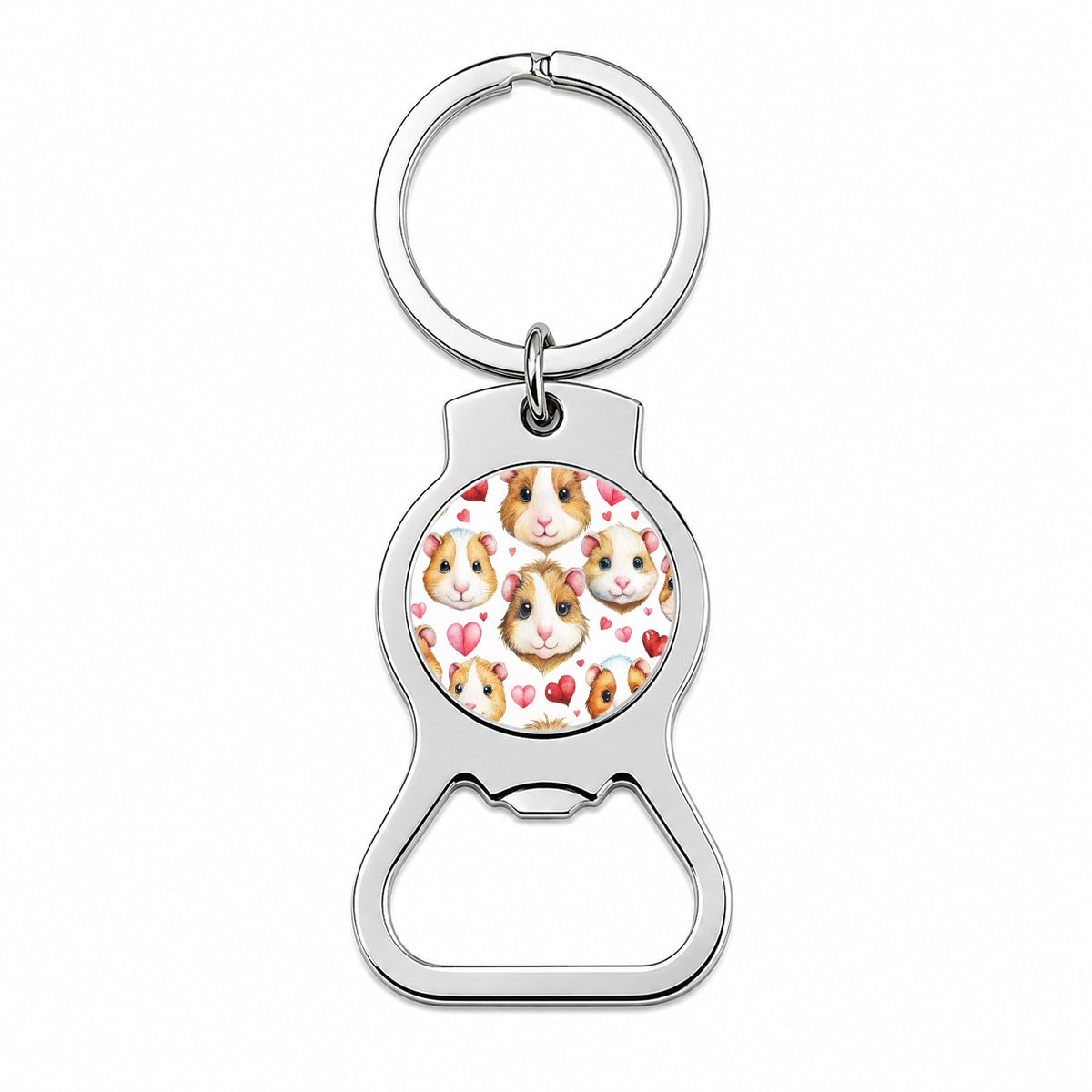 Cute Guinea Pig Faces Hearts Bottle Opener Keychain