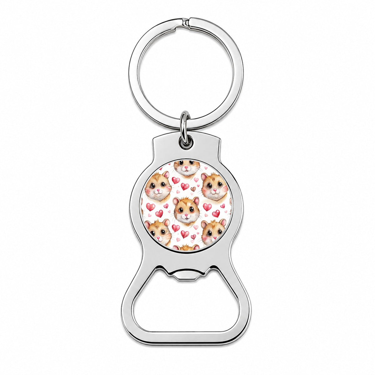 Cute Hamster Faces Hearts Bottle Opener Keychain