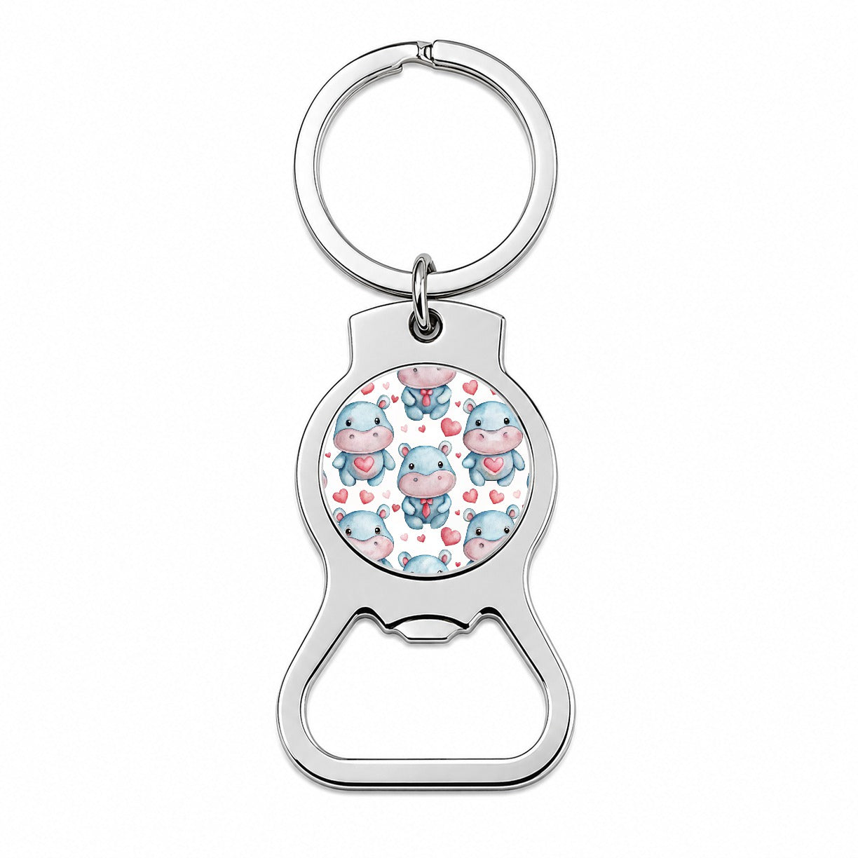 Cute Hippopotamus Hearts Watercolor Bottle Opener Keychain