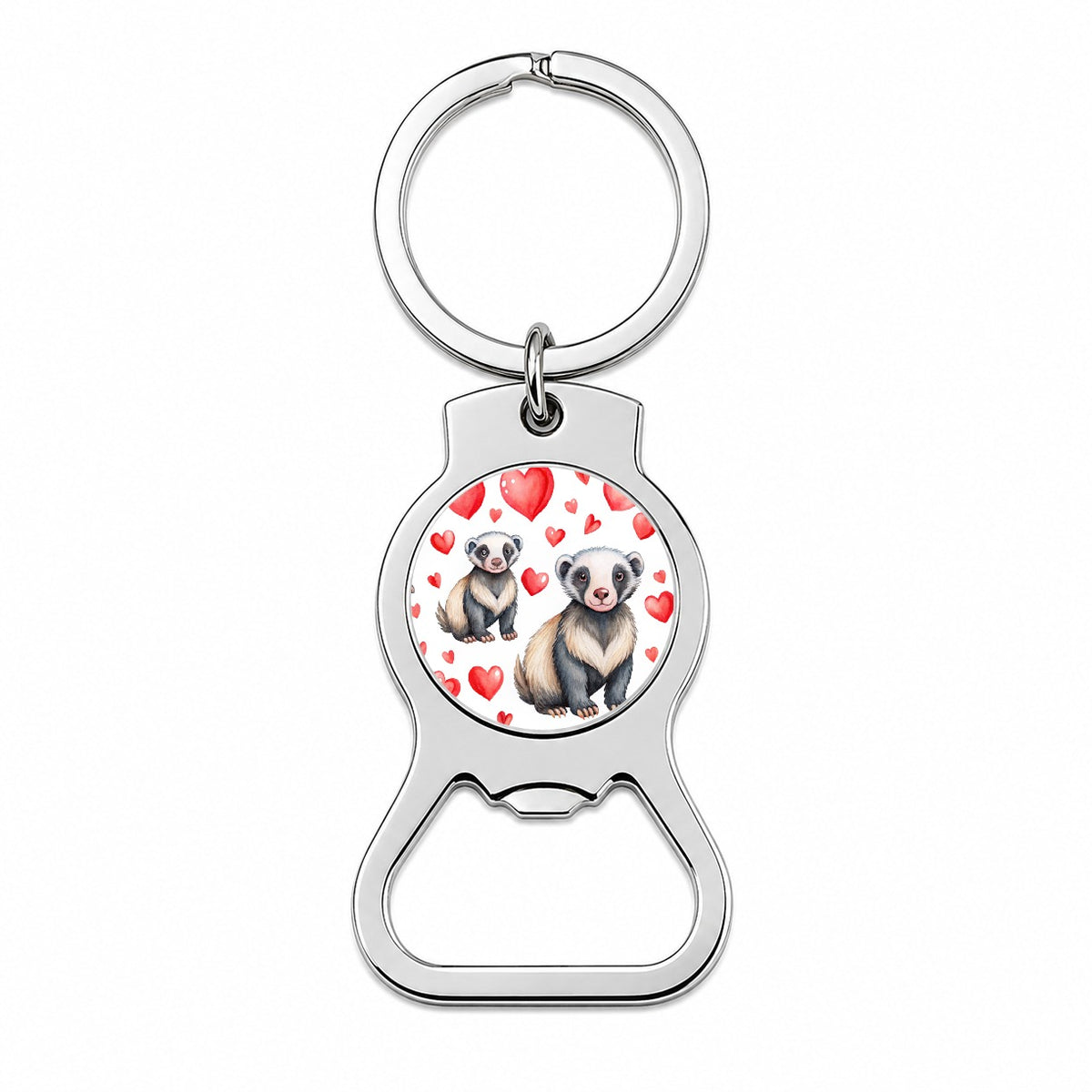 Cute Honey Badger Hearts Watercolor Bottle Opener Keychain
